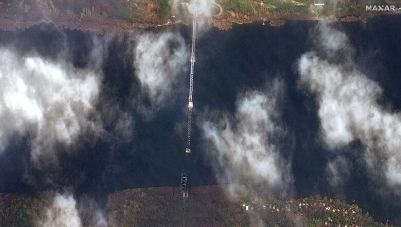 View of bridges blown up by Russians from space 06
