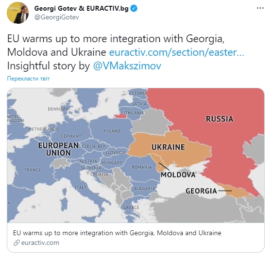 Бельгійське видання Euractiv опублікувало статтю про євроінтеграцію України, проілюструвавши її картою без Криму 01