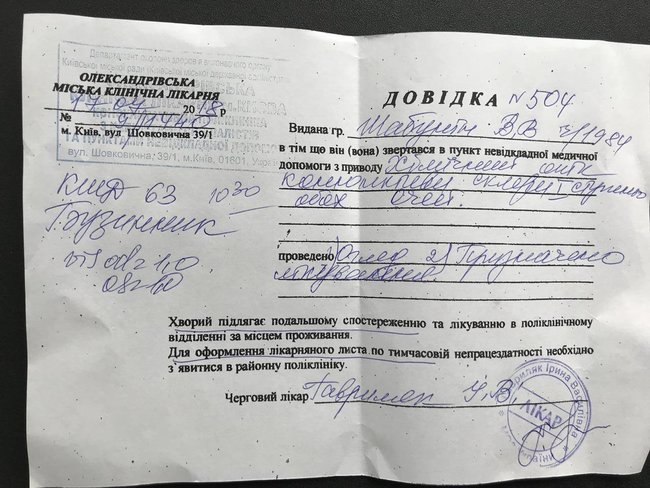 У Шабуніна, якого облили зеленкою під САП, діагностували хімічний опік очей 01