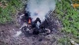 A Russian is burning to death in the bushes
