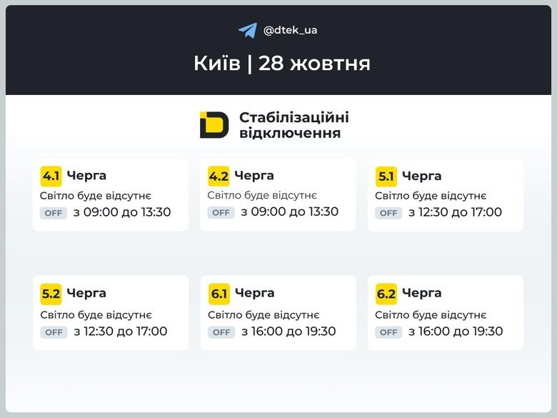 графік відключення для Києва