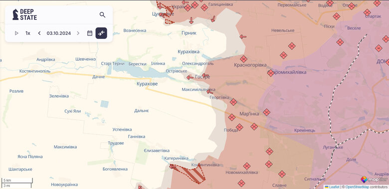 Карта просування росіян на Донеччині