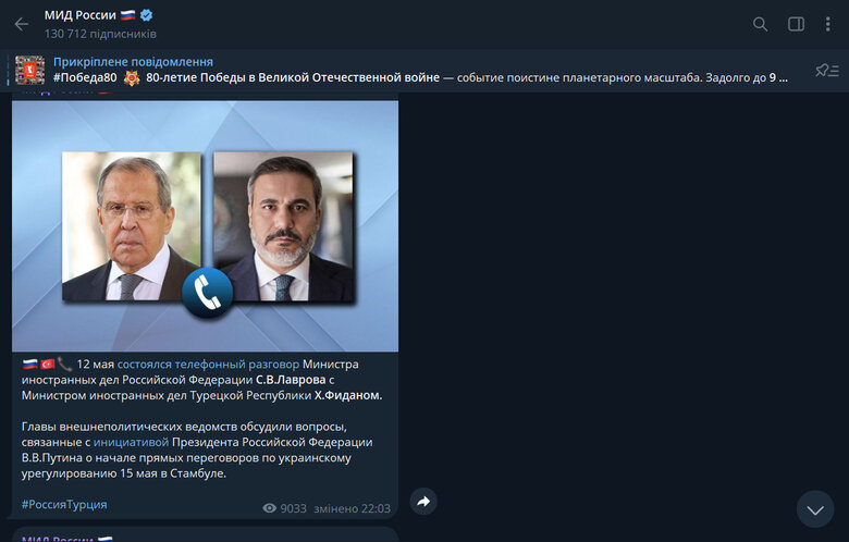 Пост МИД РФ о разговоре Лаврова и Фидана