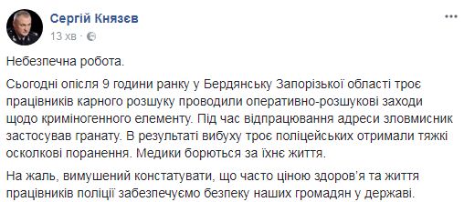 Трое полицейских тяжело ранены при задержании злоумышленника в Бердянске, - Князев 02