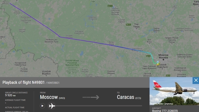 Из Москвы в Каракас вылетел самолет авиакомпании, ранее никогда не совершавшей полетов в Венесуэлу 01