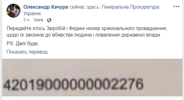 Проти Федини відкрито кримінальне провадження через заклики до вбивства людини і повалення державної влади, - нардеп від СН Качура 01