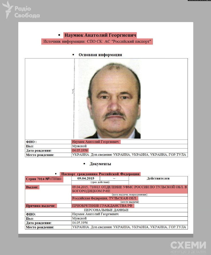 У батька нового заступника глави СБУ Наумюка чинний паспорт РФ, - Схеми 01