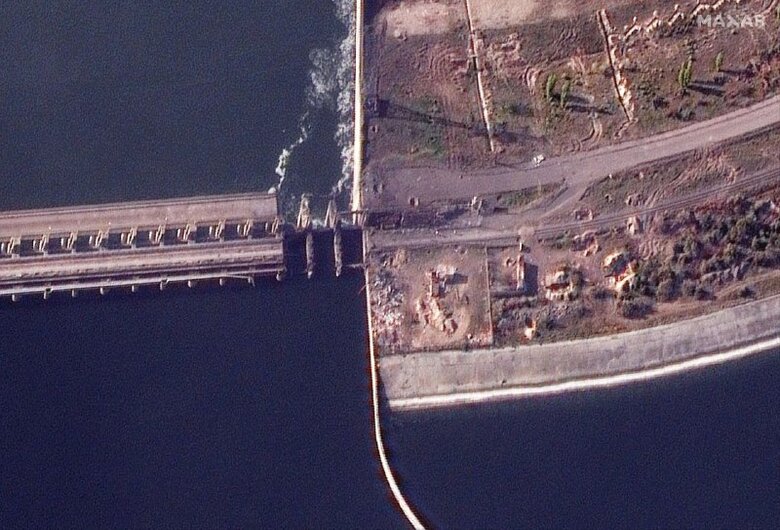 View of bridges blown up by Russians from space 07