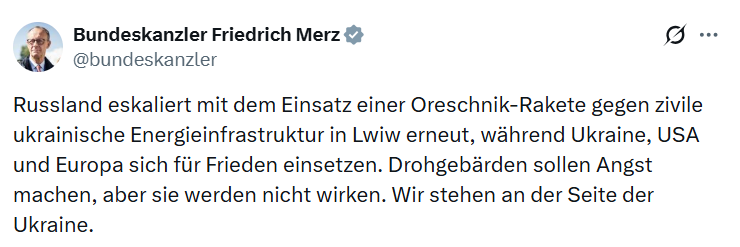 Мерц прокоментував удар Орєшніком по Україні