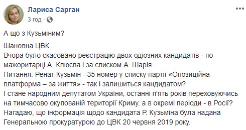 Сарган - ЦВК: Кузьмін так і залишиться кандидатом? 01