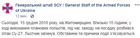Су-27 розбився під час заходу на посадку в Житомирській області: пілот загинув 01