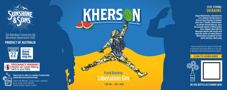 Джин в честь освобождения Херсона был выпущен в Австралии. Часть выручки пойдет на помощь Украине 02 Джин в честь освобождения Херсона был выпущен в Австралии. Часть выручки пойдет на помощь Украине 02