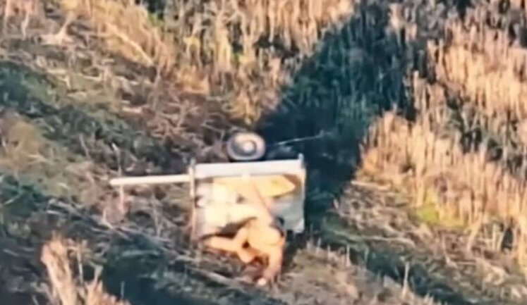 Before his death, occupier was hiding under overturned cart. VIDEO