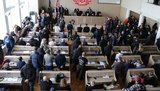 Unidentified masked persons force Cherkasy city council to adopt local budget. PHOTOS