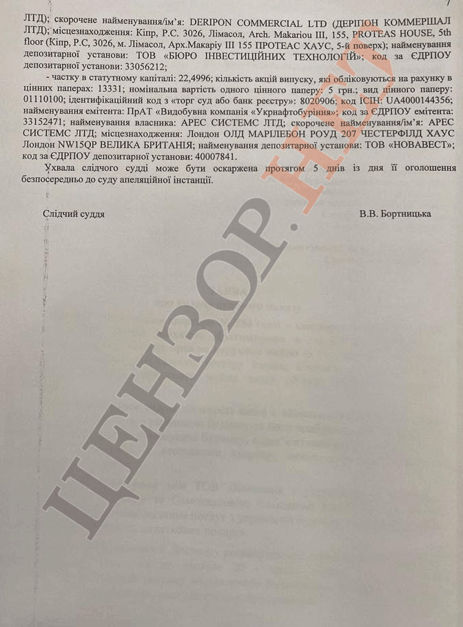 Court arrested Kolomoisky’s company Ukrnaftoburinnia and handed it over to ASMA’s balance sheet 07