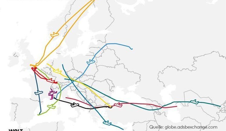 Planes of Russian oligarchs manage to circumvent sanctions and fly over Europe, - Welt. MAP