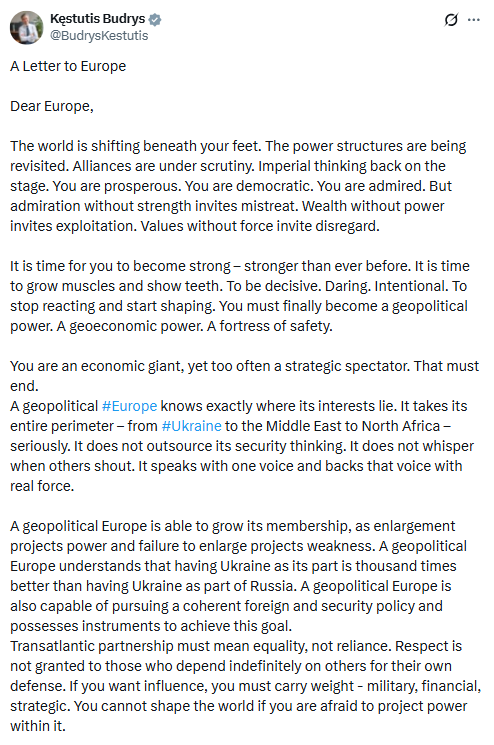 Будріс закликав Європу стати сильнішою