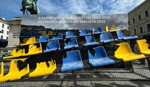 Stand from Kharkiv stadium destroyed by Russians has been brought to Munich. PHOTOS