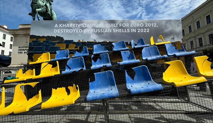 Stand from Kharkiv stadium destroyed by Russians has been brought to Munich. PHOTOS