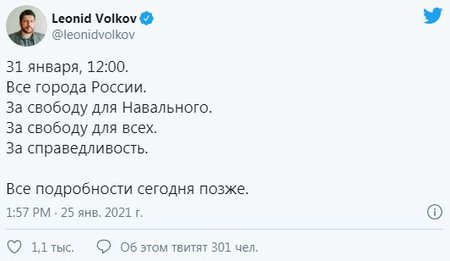 У Навального анонсировали новые протесты по всей России на 31 января 01