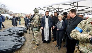 European Commission President von der Leyen, EU Foreign Minister Borrell and Slovak Prime Minister Geger visit Bucha. PHOTOS