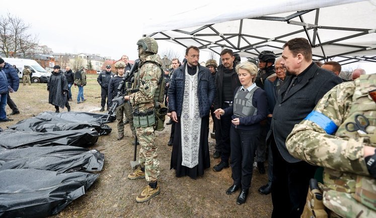 European Commission President von der Leyen, EU Foreign Minister Borrell and Slovak Prime Minister Geger visit Bucha. PHOTOS