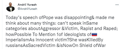 Посол України у Ватикані Юраш розкритикував Папу Римського, який назвав пропагандистку Дугіну безневинною жертвою війни 01