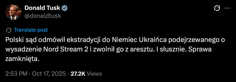 Справа про підрив Північних потоків: Туск відреагував