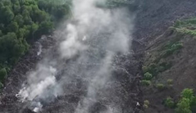 Aftermath of waste slide in landfill outside Lviv. DRONE VIDEO