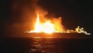 Russian gas carrier Arctic Metagaz is on fire off coast of Libya in Mediterranean Sea. VIDEO