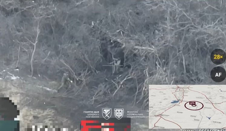 Дронарі 77-ї бригади ДШВ розтрощили замаскований російський танк ударними дронами. ВIДЕО