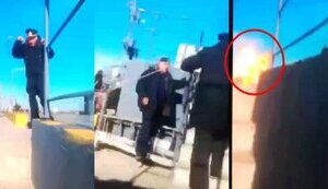 Russian sailors in port of Kaspiysk running for cover and watching attack by UAV in awe: "Wow! We didn’t shoot it down, it exploded on its own! We didn’t hit it!". VIDEO