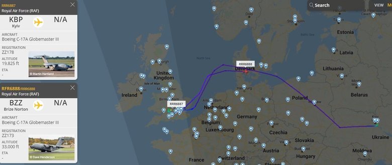 Британські C-17 доставили в Україну протитанкову зброю. Літакам довелося оминати Німеччину 01
