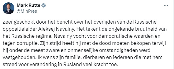 Прем'єр-міністр Нідерландів Марк Рютте про смерть Навального