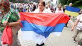 Учасники хресної ходи УПЦ МП у Києві несли перевернутий прапор Росії і портрет патріарха Кирила. ФОТО