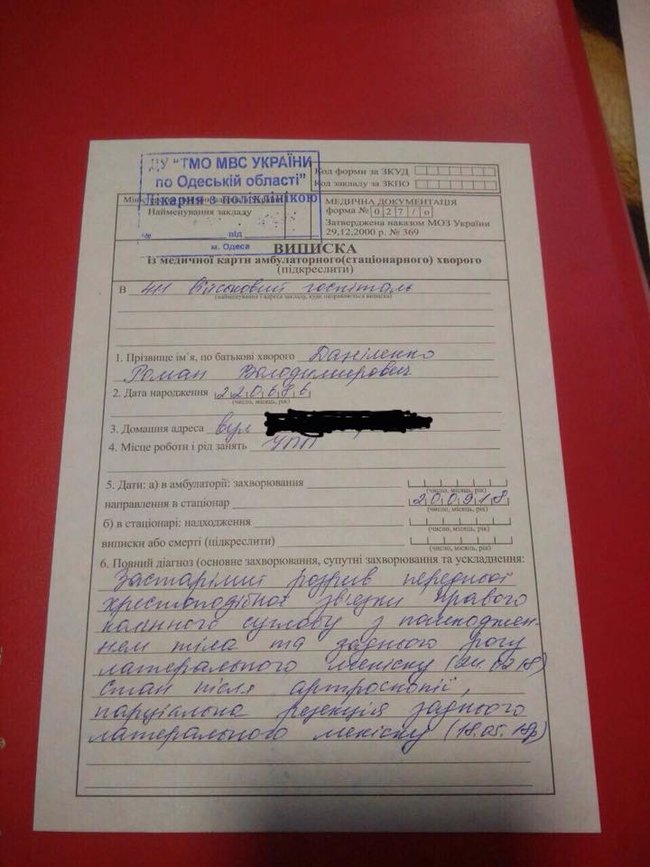 Получившему травму при выполнении служебных обязанностей лейтенанту полиции Роману Даниленко нужна помощь в лечении, - волонтер Домбровская 02