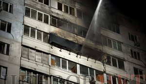 Russian drone attack sparks fire in Kyiv’s Desnianskyi district