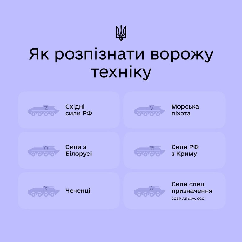 Инструкция Минцифры как распознать технику оккупантов: преимущественно болотного цвета с соответствующей маркировкой 01