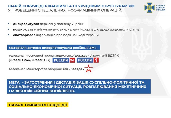 СБУ повідомила про підозру в держзраді пропагандисту Шарію 02