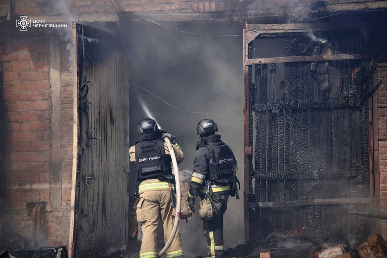 Russian strike sparks fire at enterprise in Chernihiv