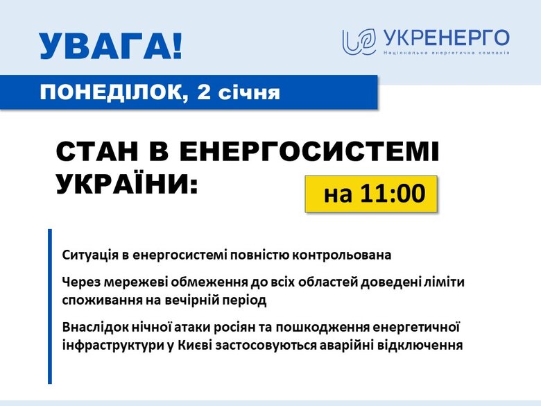 Ситуация в энергосистеме контролируемая, поврежденные энергообъекты восстанавливают, - Укрэнерго 01