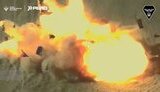 Drones destroying Russian self-propelled artillery vehicle