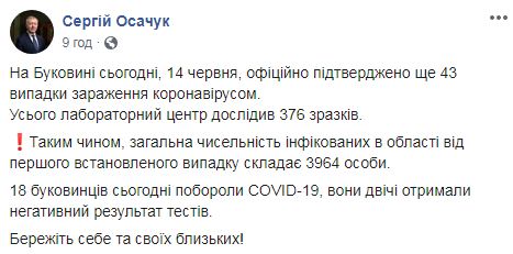 За сутки на Буковине заболели коронавирусом 43 человека, - ОГА 01