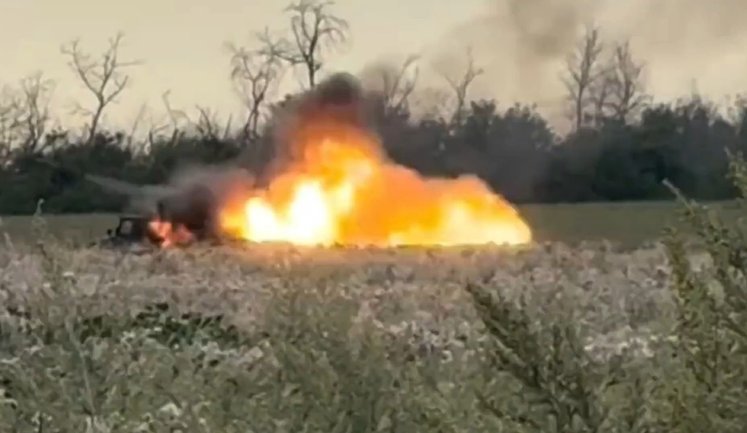 Russian invader, hiding in undergrowth, filmed destruction of "Grad" multiple rocket launcher by Ukrainian FPV drone. VIDEO