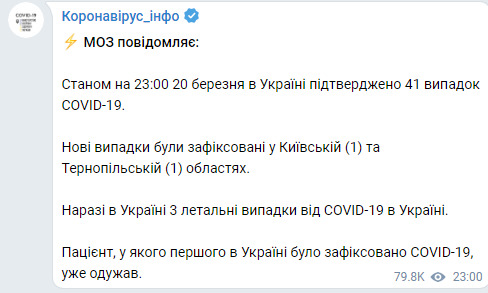 41 випадок COVID-19 підтверджено в Україні о 23:00 20 березня, - МОЗ 01
