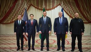 Ukrainian and US teams after the meeting in Saudi Arabia