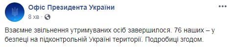 Обмін утримуваними особами завершився: 76 українців повернулися додому, - ОП (оновлено) 12