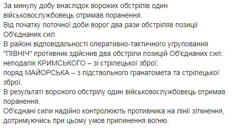 Ворог вчора 10 разів порушив перемиря і двічі - від початку доби: поранено двох бійців 02