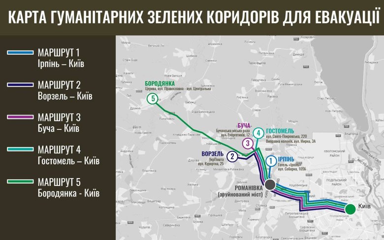 КАРТЫ коридоров для эвакуации в Киевской области 01
