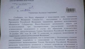 Для помилування він має сам написати клопотання Путіну, - відповідь АП РФ матері Сенцова. ДОКУМЕНТ